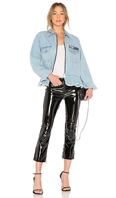 Shop Msgm Denim Jacket In Denim Light