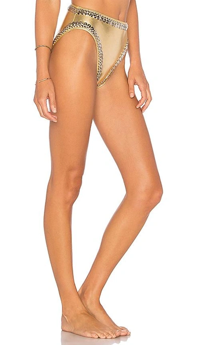 Shop Norma Kamali Stud Bikini Bottom In Metallic Gold