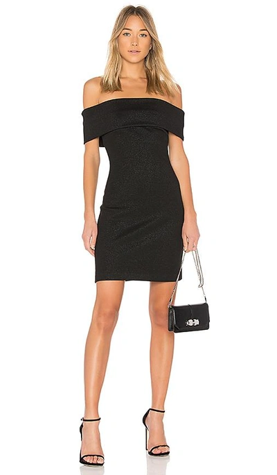 Shop Halston Heritage Off Shoulder Fitted Shimmer Dress In Black