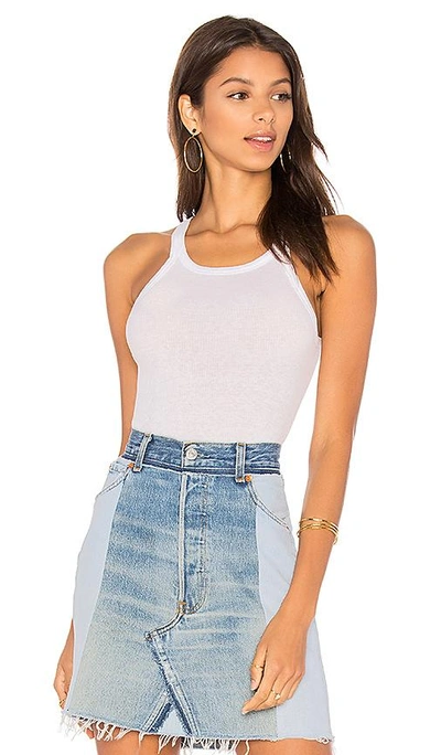 Re/done Ribbed Scoop-neck Fitted Tank In Optic White