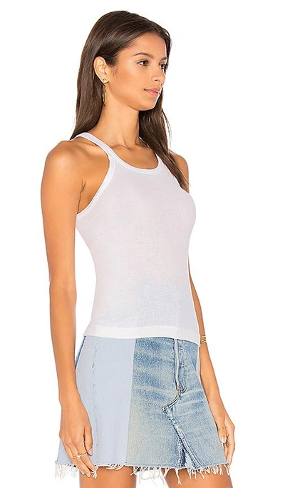 Re/done Ribbed Scoop-neck Fitted Tank In Optic White