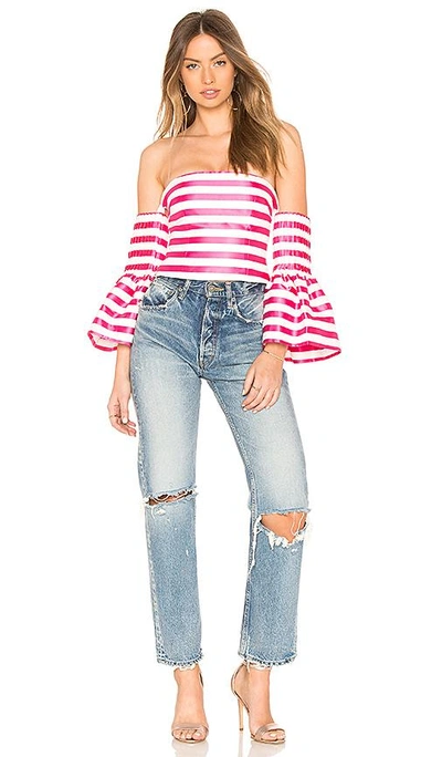 Shop Asilio Bronx Stripe Off Shoulder Top In Fuchsia