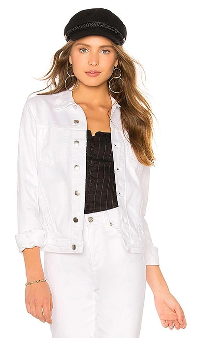 L Agence Janelle Slim Cropped Jean Jacket With Raw Hem In Blanc Distressed