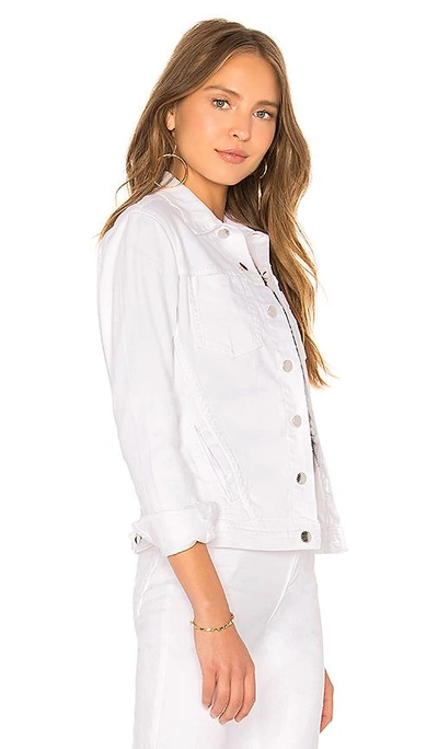 L Agence Janelle Slim Cropped Jean Jacket With Raw Hem In Blanc Distressed