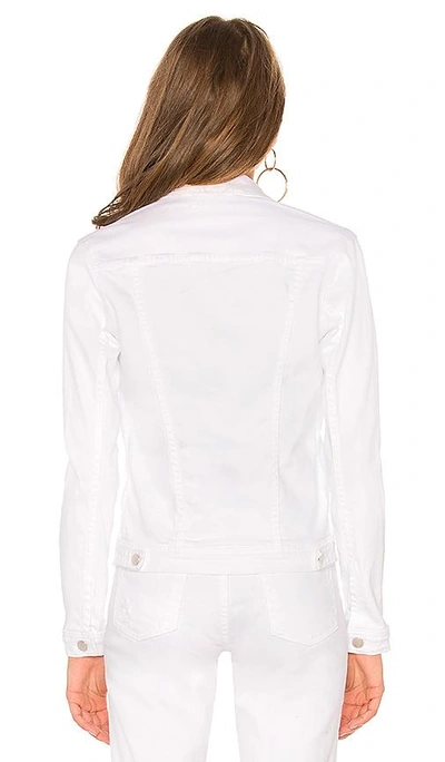 L Agence Janelle Slim Cropped Jean Jacket With Raw Hem In Blanc Distressed