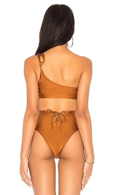 Shop Midsommar Swim Flower Bikini Top In Metallic Bronze
