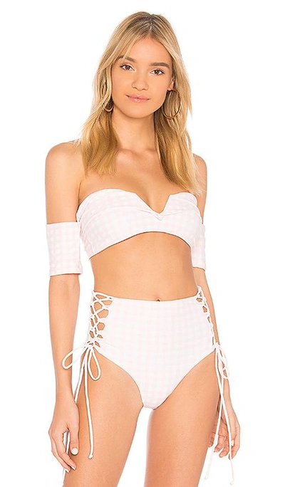 Shop Skye & Staghorn Shoulder Wrap Bikini Top In Blush Gingham
