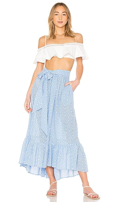 Shop Lisa Marie Fernandez Nicole Maxi Skirt In Cornflower & Cream