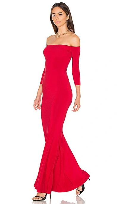 Shop Norma Kamali Off The Shoulder Fishtail Gown In Red