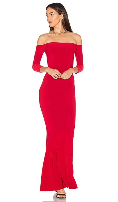 Shop Norma Kamali Off The Shoulder Fishtail Gown In Red