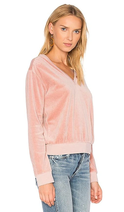 Shop Amo Deep V Velour Sweatshirt In Pink