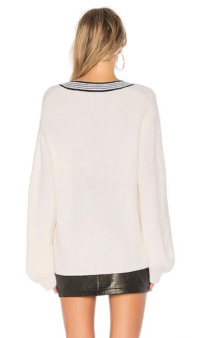 Shop Carven V Neck Cable Knit Sweater In Ivory