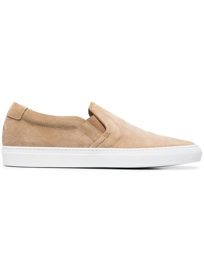 Shop Common Projects Tan Suede Slip On Sneakers