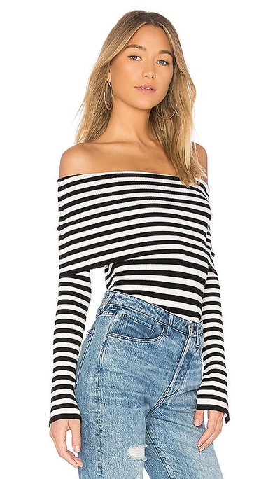 Milly Off-shoulder Ribbed Pullover Top In Black/white | ModeSens