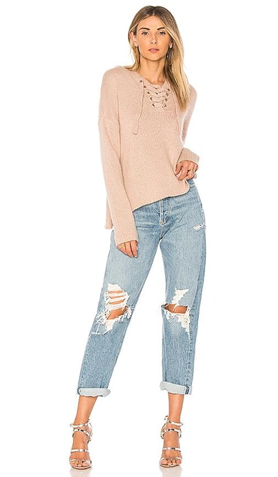 Shop Endless Rose Lace Up Sweater In Powder Blush