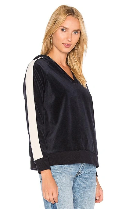 Shop 525 America Velour Stripe Sleeve Hoodie In Navy