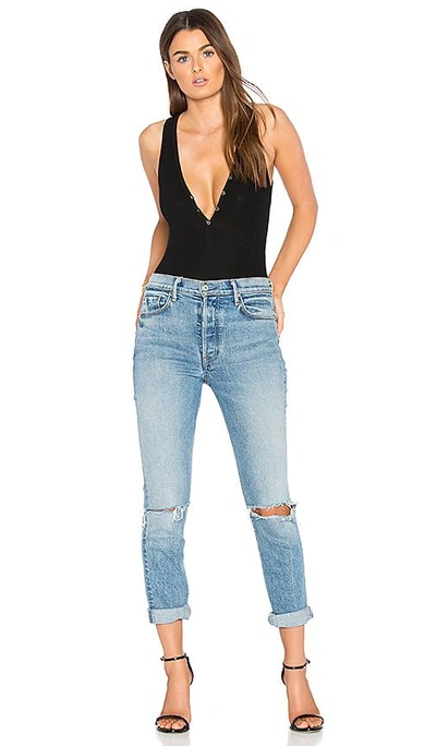Shop Gettingbacktosquareone Button Front Bodysuit In Black