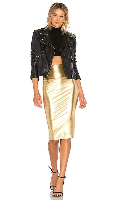 Shop Norma Kamali Straight Skirt In Gold Foil