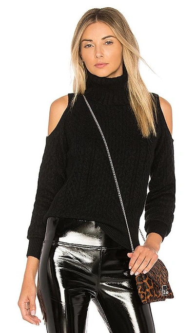 Shop Theory Cold Shoulder Cable Knit Sweater In Black