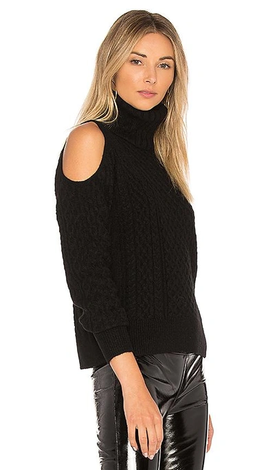 Shop Theory Cold Shoulder Cable Knit Sweater In Black