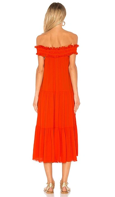 Shop Raquel Allegra Off Shoulder Shirred Dress In Orange