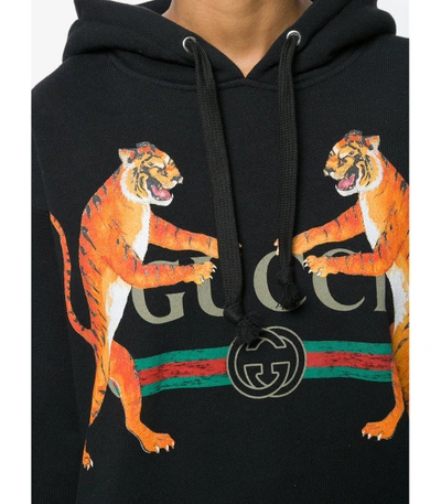 Shop Gucci Logo And Tigers Print Hoodie In Black