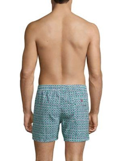 Shop Isaia Fancy Box-print Cotton Swim Trunks In Miscellane