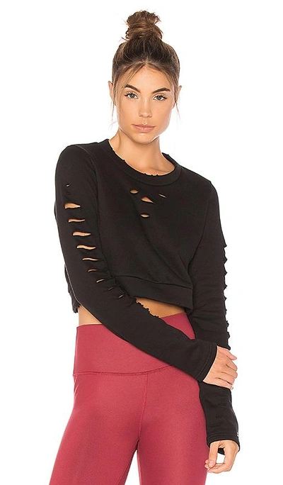 Shop Alo Yoga Ripped Warrior Long Sleeve Top In Black