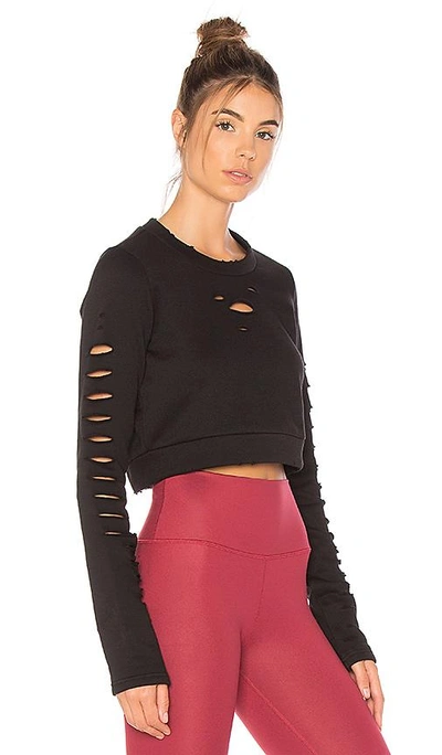 Shop Alo Yoga Ripped Warrior Long Sleeve Top In Black