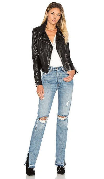Lamarque Donna Hand-waxed Leather Moto Jacket In Black