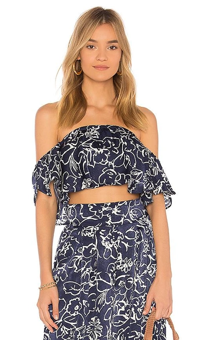 Shop Misa Lunna Crop Top In Navy & White