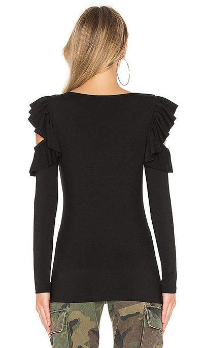 Shop Susana Monaco Ruffle Cold Shoulder Top In Black