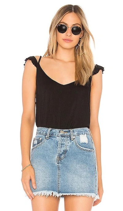 Shop Chaser Cool Jersey Ruffle Strap Cami In Black