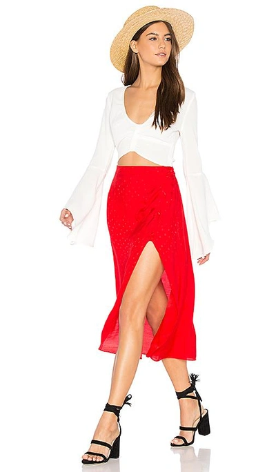 Shop For Love & Lemons Gabriella Button Up Midi Skirt In Red