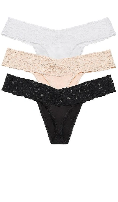 Hanky Panky Three-pack Original-rise Organic Cotton Thongs In Black & White & Chai
