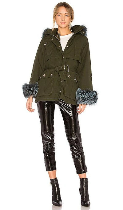 Shop Jocelyn Swing Jacket With Rabbit Liner & Fox Trim In Green