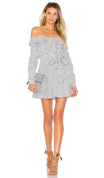 Shop L'academie Jann Button Up Dress In Blue & White Stripe