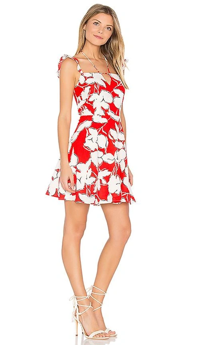 Shop Joa Flower Print Dress With Ruffle Shoulder In Red
