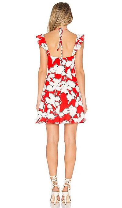 Shop Joa Flower Print Dress With Ruffle Shoulder In Red
