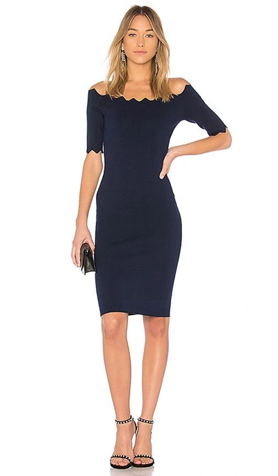 Shop Milly Pointed Scallop Fitted Dress In Navy
