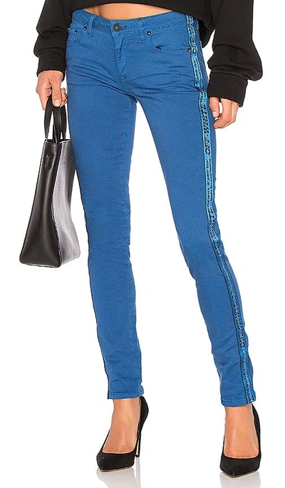 Shop Off-white Color Strap Skinny Jean In Blue