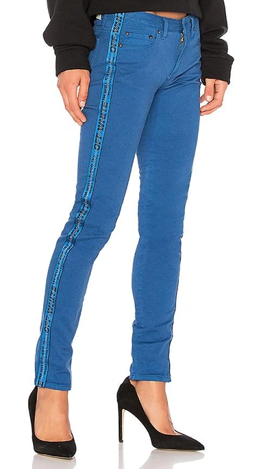 Shop Off-white Color Strap Skinny Jean In Blue