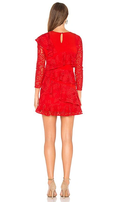 Shop Aijek Mae Ruffled Lace Dress In Red