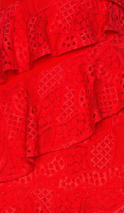 Shop Aijek Mae Ruffled Lace Dress In Red