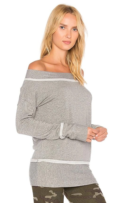 Shop Stateside Fleece Off The Shoulder Top In Gray