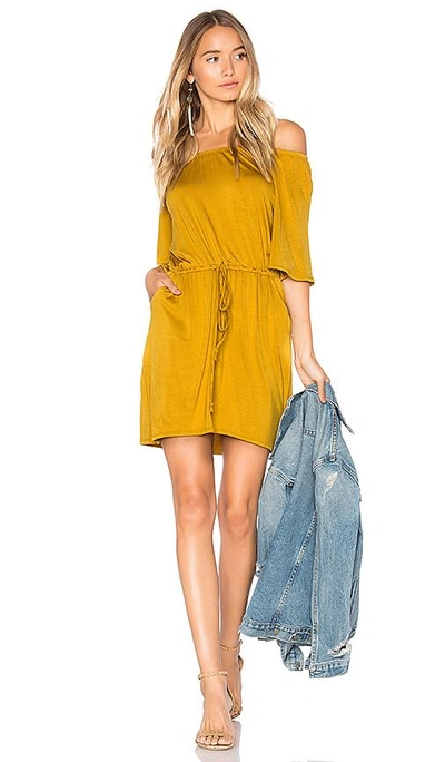 Shop Chaser Cool Jersey Off Shoulder Dress In Mustard
