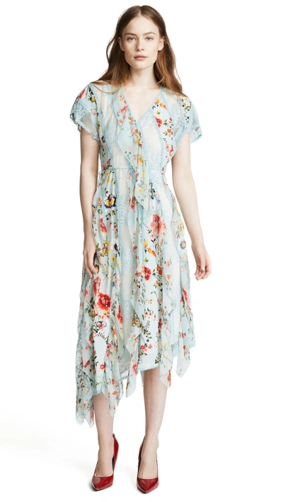Shop Alice And Olivia Kadence Dress In Floral Soiree/dusty Aqua