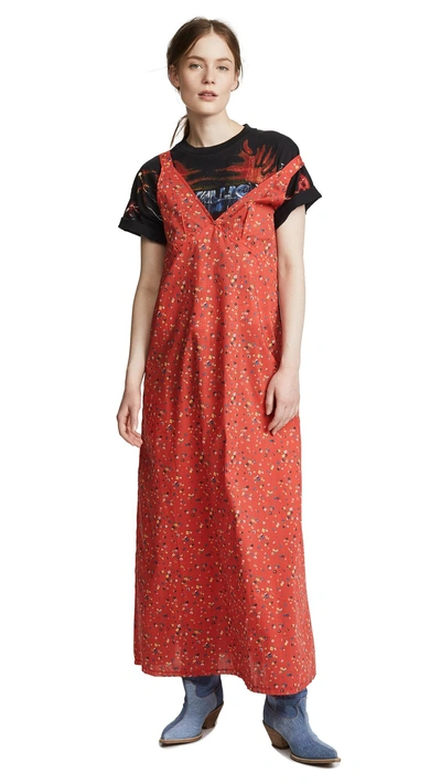 Shop R13 Long Slip Dress In Red Floral