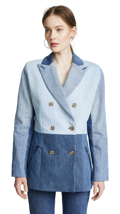 Shop Ksenia Schnaider Rework Denim Blazer In Mixed Blue