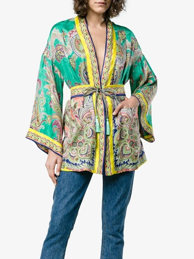 Shop Etro Silk Paisley Kimono In Green